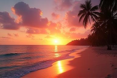 Sunset over a tropical beach