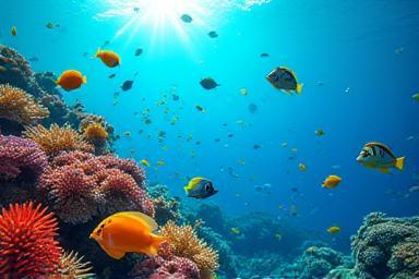 Colourful coral reef with fish