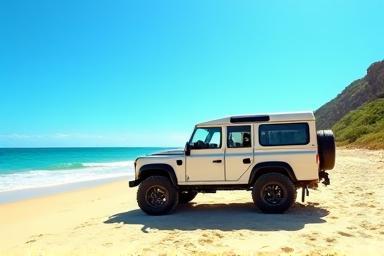 4WD vehicle parked by a beach